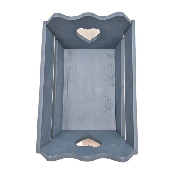 Handcrafted Country Blue Wood Crate Heart Cutouts 12x9x5" - Picture 1 of 9